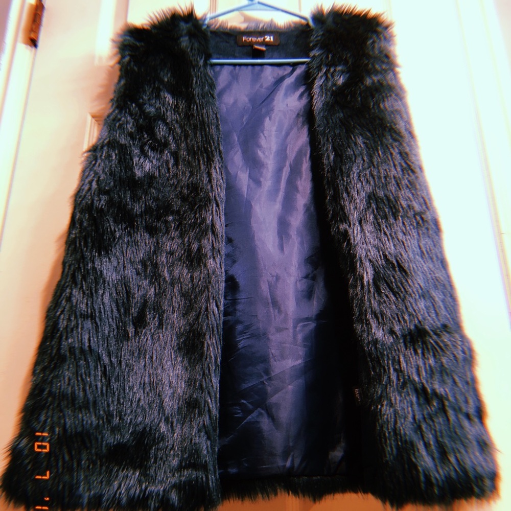 Turquoise/dark blue faux fur vest